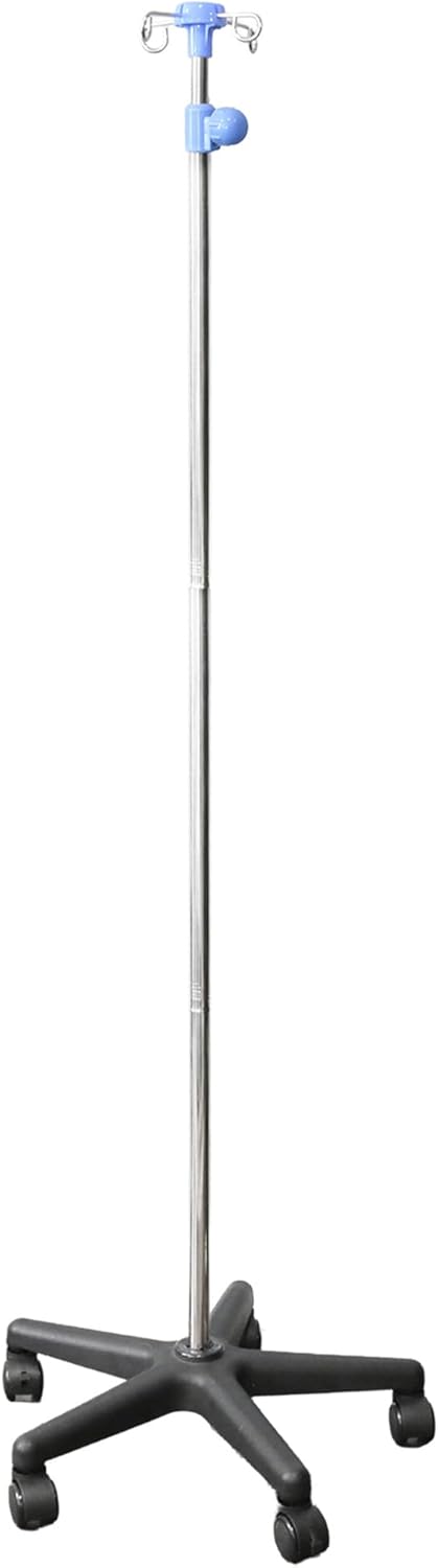 HealthSmart Rolling IV Pole Stand –Heavy Duty Stainless Steel, Adjustable 43.3″–78.7″ Height, 4-Prong IV Bag Holder, 5 Caster Wheels, Easy Assembly, 45 lb Capacity, Medical & Home Care