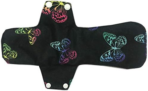 MUMBABY 5pcs 30.5cm / 12inch (Fit) Heavy Flow Charcoal Bamboo Mama Cloth/Menstrual Pads/Reusable Sanitary Pads (Black Butterfly, Large)