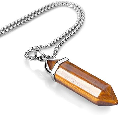BEADNOVA Crystal Necklaces for Women Crystal Pendant Gemstone Necklace for Spiritual Energy Healing Hexagonal Pendant Divination for Men (18 Inches Stainless Chain)