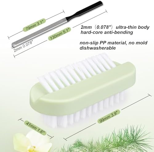 4PCS Nail Brush Long Toe Nail File Set - 3Pcs Two Sided Nail Scrubber Brushes for Cleaning Fingernails and 1Pcs Stainless Steel Long Toe Nail File for Thick Nails, Efficient Nail Care Tool