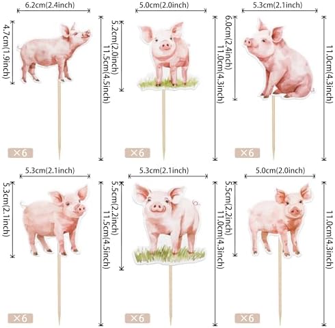 36 PCS Pig Cupcake Toppers Double Sided Pet Pig Cupcake Picks Farm Pig Oink Cupcake Decorations for Farm Animals Piggy Theme Baby Shower Kids Boys Girls Birthday Party Cake Decorations Supplies Pink