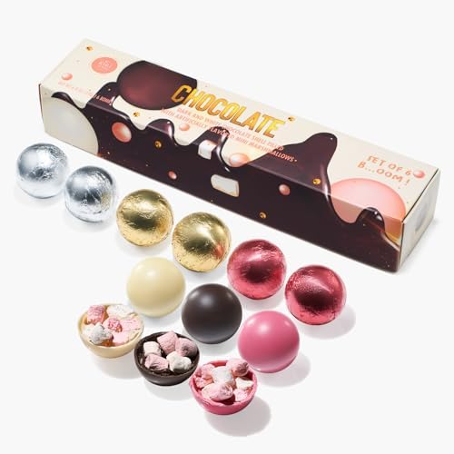 Hot Chocolate Bombs Marshmallow Filled Balls - Set of 6-3 Flavors of White, Fudge Brownie, Strawberry Chocolates Winter - Best Cocoa Filled with Marshmallows - Bomb Gift Set, Melting Delicious Gifts
