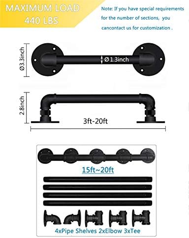 WRRAC-Shower Stool 3ft-20ft Wall Handrail Kit Black Pipe Basement Railing Elderly, Children Non-Slip Stair Hand Rail for Home Garden Corridor Lofts,440 lbs Capacity