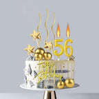 44 PCS Gold Happy Birthday Cake Toppers Set with Star Cake Toppers Ball Cake Decoration Spiral Candles Number Candles for Men Women Perfect Decoration for Birthday Celebration