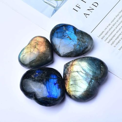 Large Heart Crystal Stones Healing Crystal Palm Polished Love Shaped Gemstones Blue Labradorite Heart Rock Meditation Gift 0.6-0.8Pounds