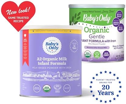 Baby's Only A2 Organic Milk Infant Formula, A2 Milk Based Powder, Organic Baby Formula with A2 Beta-Casein Protein, Iron, Vitamin E, Vitamin D, Easy to Digest, Newborn to 12 Months Old, 21 oz, 6 Pack