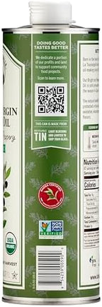 La Tourangelle, Organic Extra Virgin Olive Oil, Cold-Pressed Early Harvest EVOO from Spain, Bright & Peppery, 33.8 fl oz (1 Liter) - Spanish with Polyphenols for Cooking, Drizzling, Marinades, and Dipping