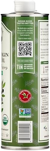 La Tourangelle, Organic Extra Virgin Olive Oil, Cold-Pressed Early Harvest EVOO from Spain, Bright & Peppery, 33.8 fl oz (1 Liter) - Spanish with Polyphenols for Cooking, Drizzling, Marinades, and Dipping
