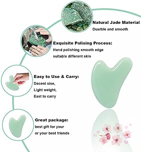 Gua Sha, Jade Stone Gua Sha Massage Tool, Guasha Tool for Face and Body Skin Massage. Gua Sha Set for Toxins Prevents Wrinkles for SPA Acupuncture, Therapy Trigger Point Treatment.