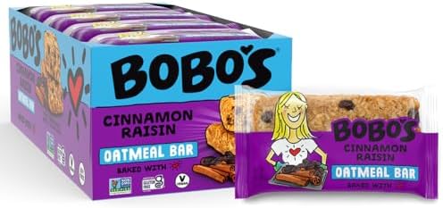 BOBO's Cinnamon Raisin Oat Bars, Simple Ingredients, Whole Grain Oats, Plant Based, Gluten Free Breakfast Bars, Non-GMO, Healthy Snacks for Adults & Kids (12 Bars)