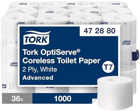Tork Coreless High-Capacity Toilet Paper Roll White T7, Advanced, 2-Ply, 36 x 1000 sheets, 472880