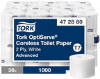 Tork Coreless High-Capacity Toilet Paper Roll White T7, Advanced, 2-Ply, 36 x 1000 sheets, 472880