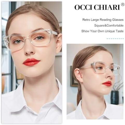 OCCI CHIARI Modern Big Frame Reading Glasses for Women Square Readers(Clear 2.5x) 1.0 1.25 1.5 1.75 2.0 2.25 2.5 2.75 3.0 3.5 4.0 5.0 6.0