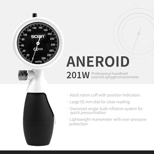 SCIAN Palm Style Aneroid Sphygmomanometer with European Cuff 8.7-16.5", Manual Blood Pressure Cuff with Carrying Bag for for Nurse Doctor Senior Adult, White