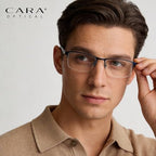 CARA Ultra Lightweight Progressive Multifocus Reading Glasses Men, Metal Frame Flexible TR90 Bi-color Temples with Blue Light/UV400 Protection Multifocal Computer Readers(Black+Blue, +2.50)