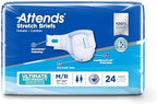 Attends Stretch Adult Incontinence Disposable Briefs, Medium/Regular 31"-52" Waist with SecureGrip Tab Closure, Ultimate Absorbency with Dry-Lock Containment Core and Breathable Side Panels, 96ct Case