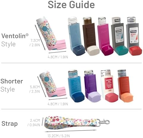 Inhaler Holder and Carrying Strap - for Ventolin & Shorter Style, Adults & Kids Inhaler Case with Keychain and Wrist Strap – Handmade, Vegan Leather (Ventolin, Vintage Wild Flowers)