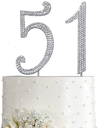 MAGJUCHE Silver 51" Crystal Cake Topper, Number 51 Rhinestones 51st Birthday Cake Topper, Men or Women Birthday or 51th Anniversary Party Decoration Supply