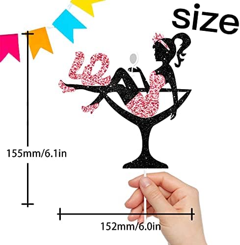 Sitting Silhouette Cake Topper Picks - Lady 42nd Birthday Makeup Spa Theme Party Decoration Supplies - 42 High Heeled Girl Cake Decor - Rose Gold Glitter