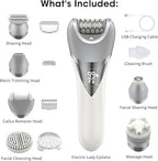 Epilator for Women, 7 in 1 Hair Removal Epilator, Electric Shaver for Women, Facial Brush, Face Massage and Body Exfoliator, IPX6 Waterproof Lady Razor for Whole body.