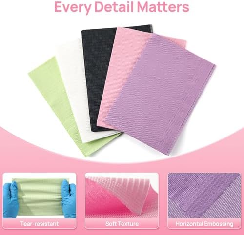 JMU Pink Dental Bibs, 50 Pack 3-Ply Waterproof Disposable Dental Bibs 13"x18" for Dental Clinic, Tattoo Shop, Nail Salon