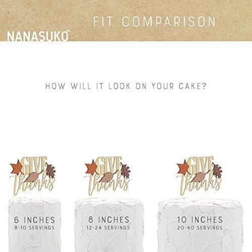 Thanksgiving Cake Topper - GIVE thanks - Double Sided gold glitter with fall colors leaves - Premium quality Made in USA