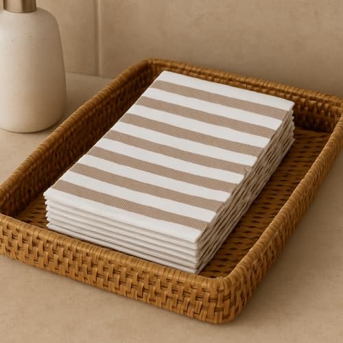 Made in Italy Linen-Feel Disposable Guest Towels - Premium Airlaid Cloth-Like Bathroom Napkins, Soft & Absorbent Luxury Hand Towels, Elegant Striped Dinner Napkins for Parties