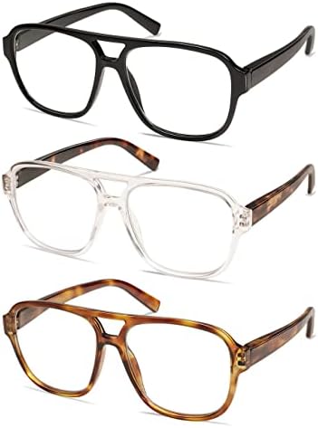 AMOMOMA 3 Pack Oversized Aviator Spring Hinge Reading Glasses for Women Men,Retro Blue Light Computer Reader Frame AM6081