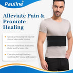 Pauline Broken Rib Brace for Men - Compression Chest Binder for Cracked Ribs Support & Chest Pain Relief - Rib Belt for Bruised Rib Cage (Black, Fits 30”-45”)