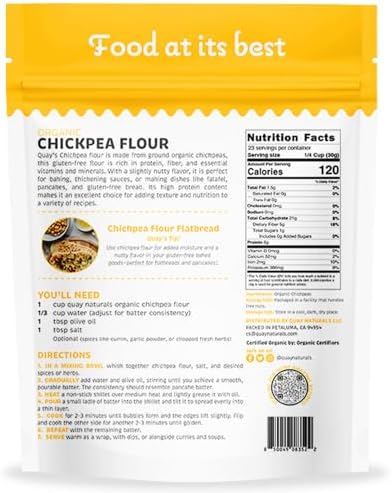 Quay Naturals Organic Chickpea Flour, Garbanzo Bean Flour, 1.5 lb, Non-GMO, Gluten-Free, Vegan. Ideal for Baking, Frying, Flatbreads & Grain-Free Cooking.