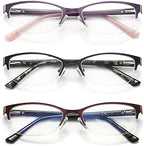 3 Pack Reading Glasses for Women Blue Light Blocking, Metal Oval Half Frame Womens Readers Glass with Spring Hinge, Anti Blue Ray Reduce Eye Strain Glare Headache(175 Magnification Strength)