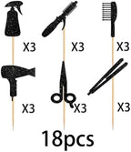 W Hair Cutting Equipment Cupcake Topper for Hairstylist Theme Party Favors Decorations Cheer to Men Women Happy Birthday Party Decor Supplies set 18pcs Black Glitter