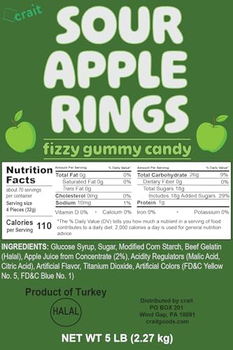 Sour Gummy Apple Rings Halal Gummies Sour Candy Bulk, Gummy Candy Bulk 5 Pound