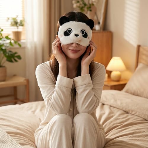Panda Blindfold with 3D Ears, Plush Eye Cover and Comfortable Elastic Band for Night Rest, Travel, Naps, and Relaxation, Soft Sleep mask