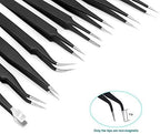 Tweezers Precision Set,Easily Life 10pcs ESD Tweezers Set, Anti Static Stainless Steel Anti Magnetic Tweezers Set with Storage Bag for Craft,Electronics Repair,jewelry repair,Laboratory Work,etc