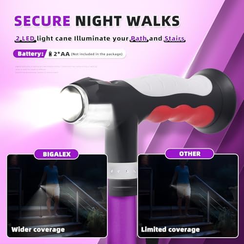 BigAlex Folding Walking Cane with Two Led Lights for Elderly Solid Base Adjustable Walking Stick with Carrying Bag for Men Women
