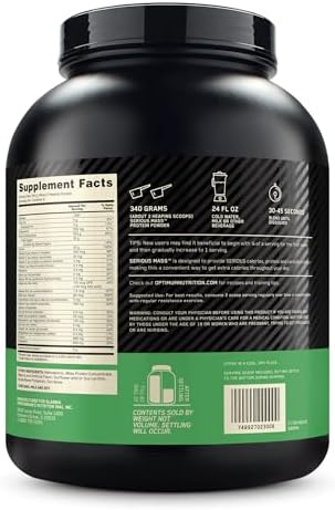 Optimum Nutrition Serious Mass, Weight Gainer Protein Powder, Mass Gainer, Vitamin C and Zinc for Immune Support, Creatine, Vanilla, 6 Pound (Packaging May Vary)