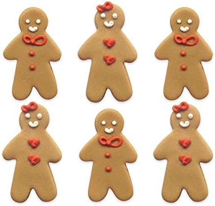 Anniversary House Gingerbread Friend Sugar Toppers - 6 Pcs, Multi-colour, Cake Topper, Christmas Party, Warm & Earthy Tones, Red, Green