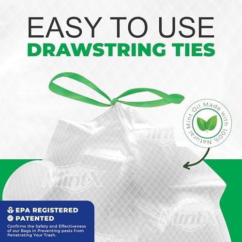 Mint-X MintFlex Rodent Repellent Trash Bags, Tall Kitchen Drawstring Bags, 1 FT 11 ¾ Inches X 2 FT 1 Inch, 0.90 MIL, 13 Gallon, 40 Count