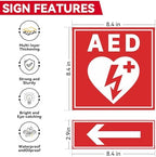 4PCS AED Sign Stickers, Waterproof Durable Automated External Defibrillator Inside Label with Arrows, Emergency AED Accessories for Wall Cabinet, Home & Box（Red）