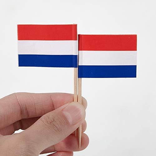 JAVD CYPS 100 Pcs Netherlands Flag Dutch Toothpick Flags, Small Mini Stick Cupcake Toppers Dutch Flags,Country Picks Party Decoration Celebration Cocktail Food Bar Cake Flags