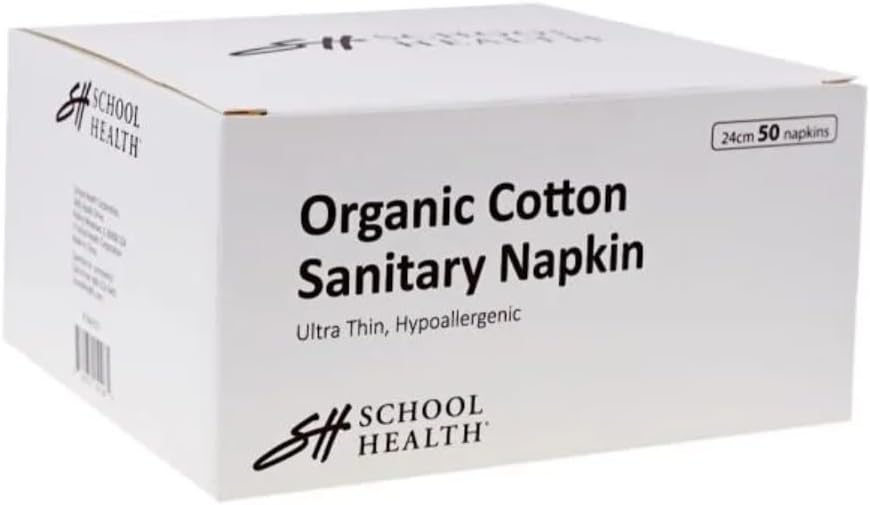 School Health - Organic Cotton Sanitary Napkins, Regular Absorbency, Ultra Thin Pads for Women - 50 Count