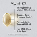 Sports Research Vitamin D3 2000 IU with Coconut MCT Oil - Double Strength Vitamin D Supplement - Non-GMO Verified, Gluten & Soy Free – 50mcg, 360 Liquid Softgels