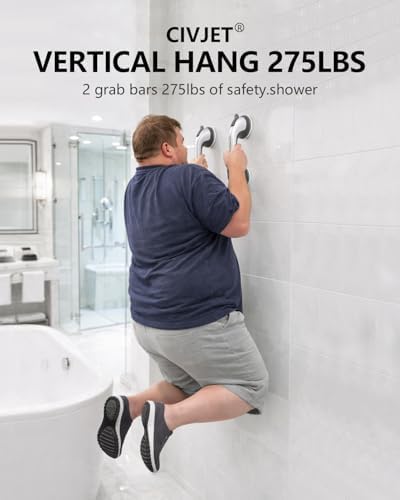 Shower Handles for Elderly Suction 2 Pack Grab Bars for Bathtubs and Showers, bar Safety 500 lbs Walls Handicap Heavy Duty Holder Hooks to Lift Large Tile Glass Suction Cups Tool Chair