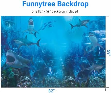 Funnytree 7x5FT Shark Under The Sea World Photography Backdrop for Birthday Party Banner Decor Aquarium Ocean Background Photo Booth