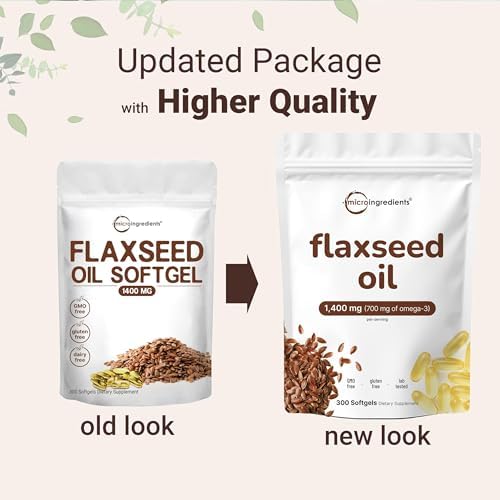 Flaxseed Oil 1,400mg, 300 Liquid Softgels | Flaxseed Oil Supplement with Omega 3, 6, & 9 Fatty Acids + DHA & Alpha Linolenic Acid (ALA) | Fish Free Omega Source | Non-GMO