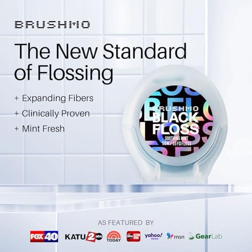Brushmo Black Floss (BBFloss) - Expanding Floss, Gum-Friendly Soothing Mint Dental Floss, Natural Vegan Wax to Remove Plaque from Teeth, Dentist Designed PTFE & PFAS Free Oral Care, 2 Spools, 110 yd