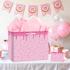 Yomaiha Ice Cream Gift Bag with Tissue Paper and Greeting Card, Ice Cream Party Favors Bag Donut Sprinkle Wrapping Paper Bag Party Favors Bag for Summer Dessert Birthday Baby Shower Party Supplies