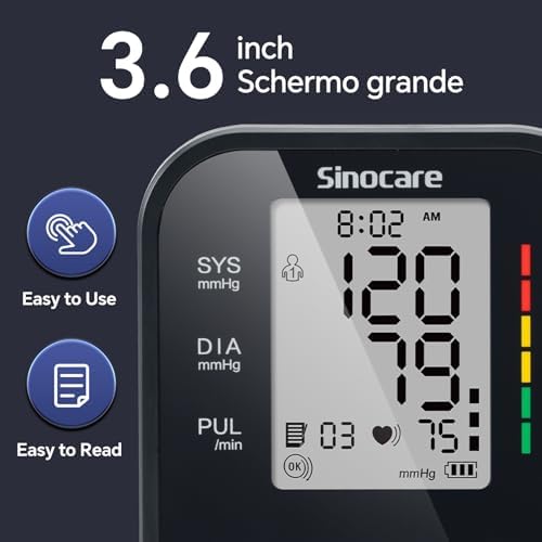 Sinocare Blood Pressure Monitor, Upper Arm Blood Pressure Monitors for Home Use, Adjustable Arm Cuff 8.6"-16.5", One-Button Operation, Dual User, Accurate & Practical (Black)