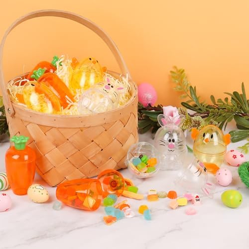 FOIMAS 12pcs Fillable Easter Egg Containers Carrots Bunnies Chicks Shaped Candy Containers for Easter Egg Hunt Basket Stuffers Filler